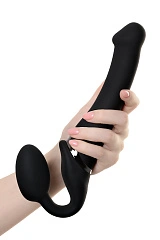 Безремневой нереалистичный страпон Strap-on-me с вибрацией, M, силикон, черный, 24,5 см