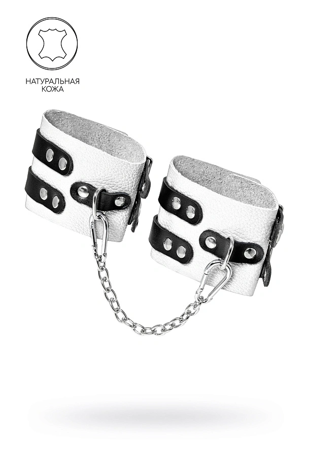 Оковы Pecado, мягкие, с двумя ремешками, с люверсами, натуральная кожа, бело-чёрные