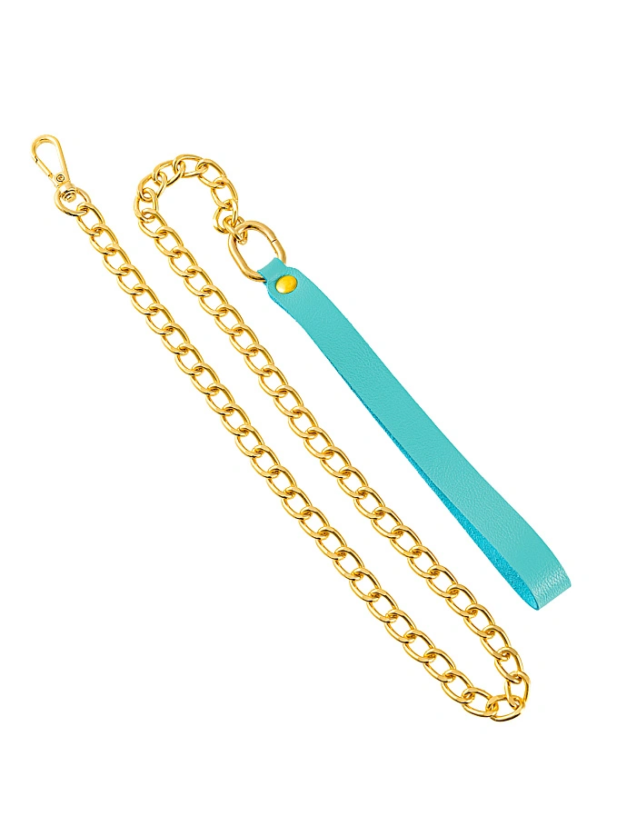 Поводок с карабином для ошейника, натуральная кожа, голубой, Pecado