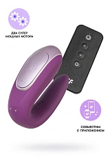 Стимулятор для пар Satisfyer Double Fun Connect App, с пультом ДУ, силикон, фиолетовый, 9 см