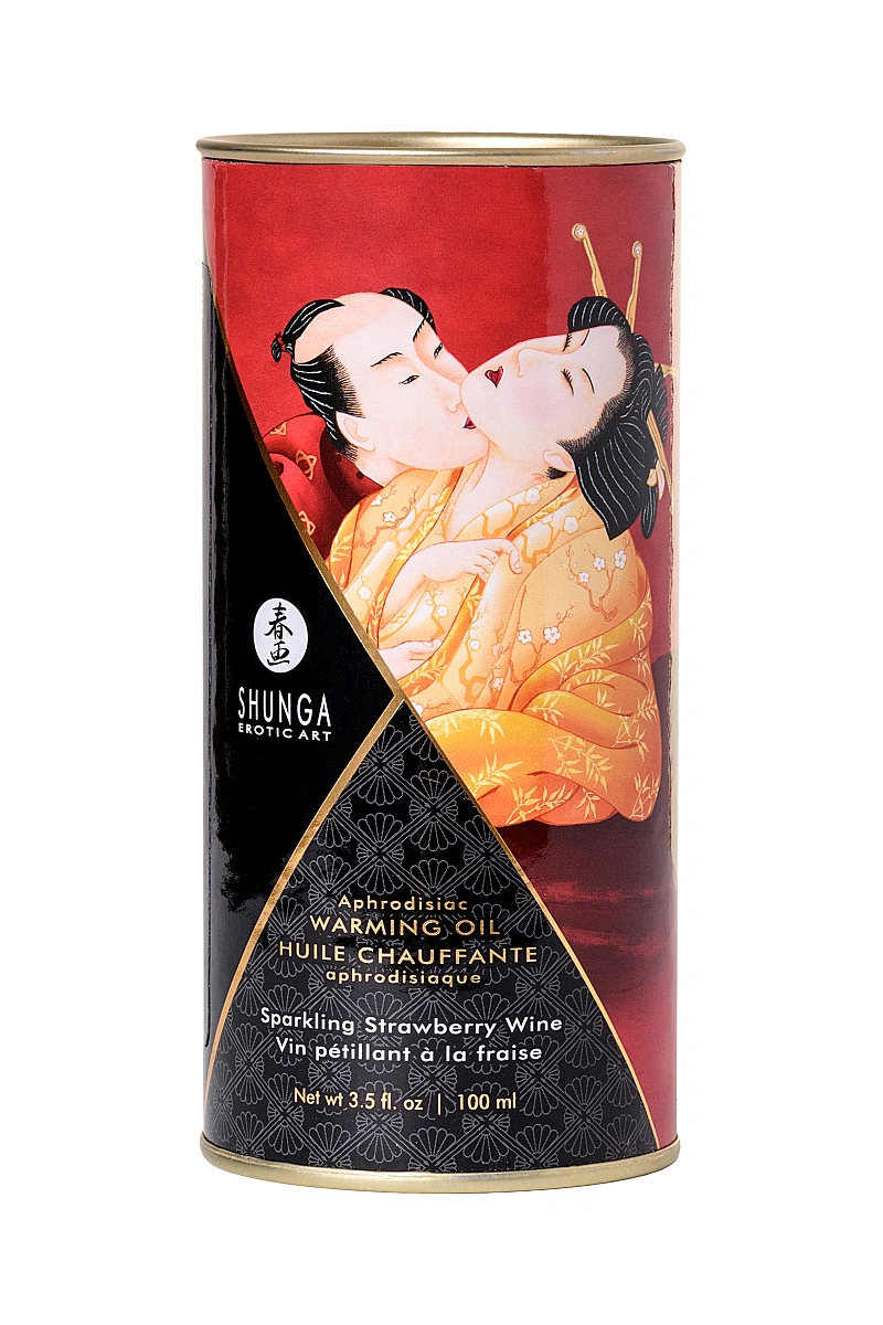 Масло массажное для тела Shunga «Клубника и шампанское»Sparkling Strawberry Wine,разогревающее,100мл