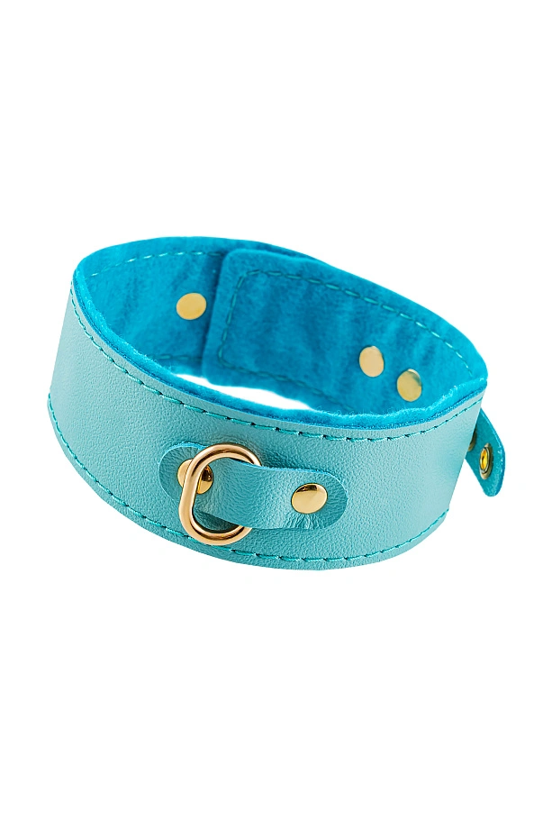 Ошейник Pecado BDSM, двуслойный с подкладкой из фетра и прошивкой, натуральная кожа, голубой