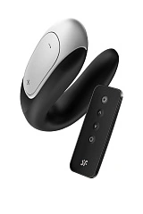 Стимулятор для пар Satisfyer Double Love Connect App с пультом ДУ, силикон, чёрный, 9 см