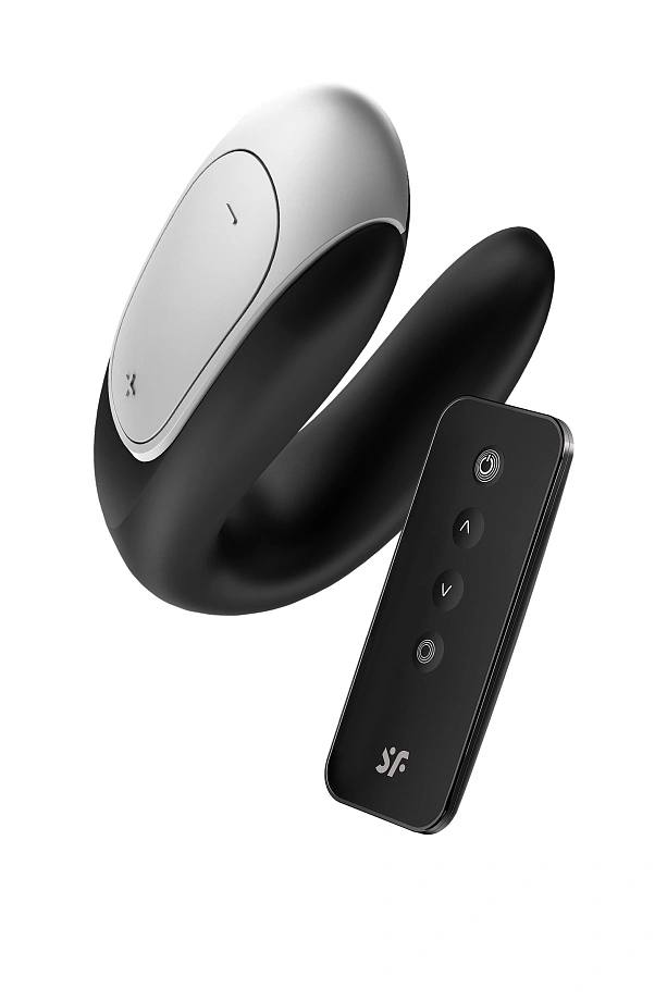 Стимулятор для пар Satisfyer Double Love Connect App с пультом ДУ, силикон, чёрный, 9 см