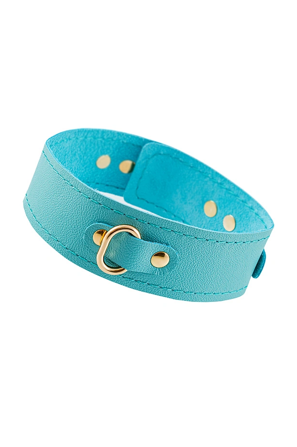 Ошейник Pecado BDSM, однослойный с прошивкой,  натуральная кожа, голубой