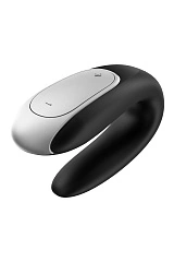 Стимулятор для пар Satisfyer Double Love Connect App с пультом ДУ, силикон, чёрный, 9 см