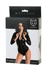 Боди Glossy Alessia из материала Wetlook на молнии, черное