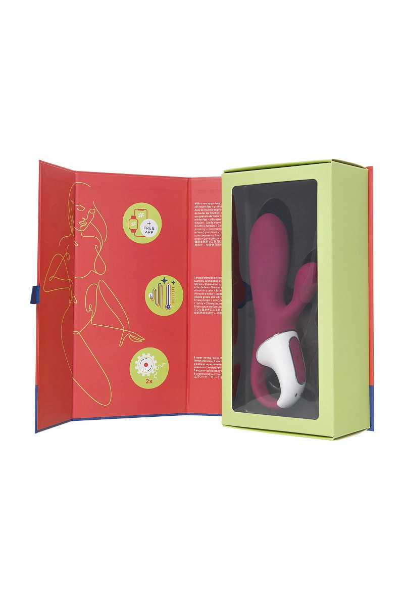 Вибратор с клиторальным стимулятором и подогревом Satisfyer Hot Bunny Connect App, бордовый, 17,5 см