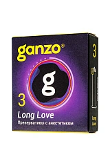 Презервативы Ganzo, long love, латекс, анестезирующий, 18 см, 5,2 см, 3 шт.