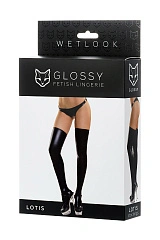 Чулки Glossy LOTIS из материала Wetlook, черный