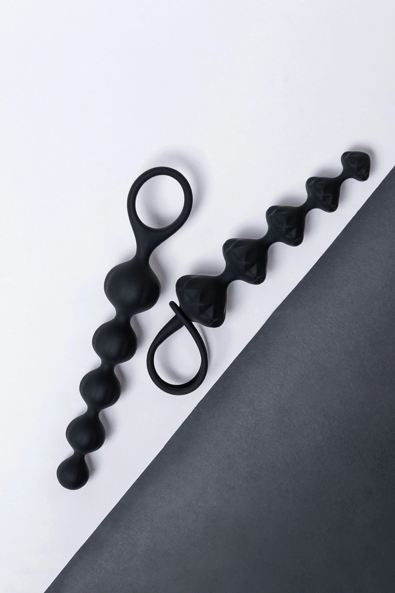 Набор анальных цепочек Satisfyer Love Beads black, силикон, черный, 27 см.