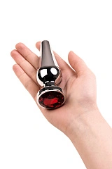 Анальная втулка Metal by TOYFA, металл, серебряная, с красным кристаллом,12 см, Ø 4 см, 195 г