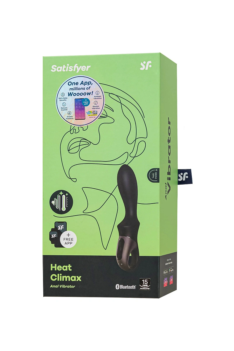 Вибростимулятор-унисекс с подогревом Satisfyer Heated Climax Connect App, черный, 20,7 см