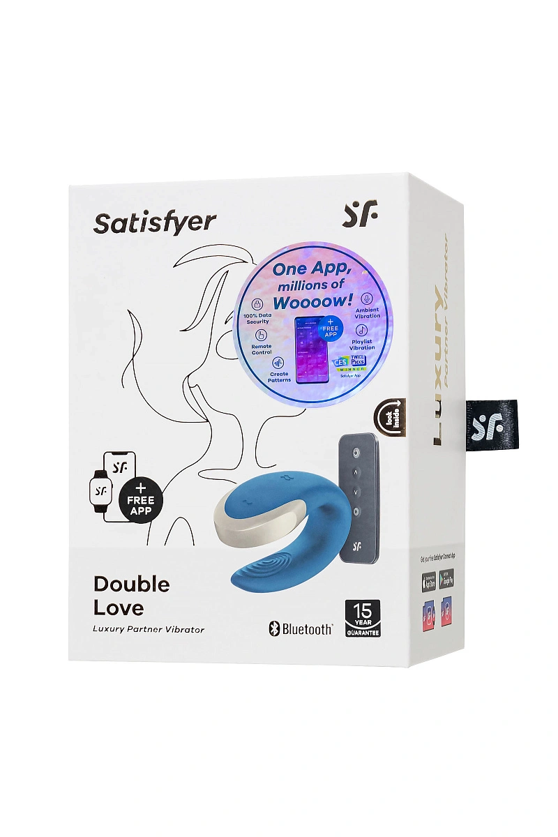 Стимулятор для пар Satisfyer Double Love Connect App с пультом ДУ, силикон, синий, 9 см