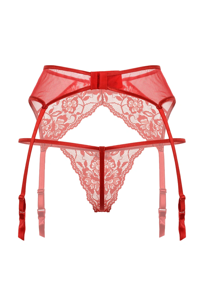 Пояс для чулок и стринги кружевные SoftLine Collection, красный, S/M
