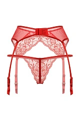 Пояс для чулок и стринги кружевные SoftLine Collection, красный, S/M