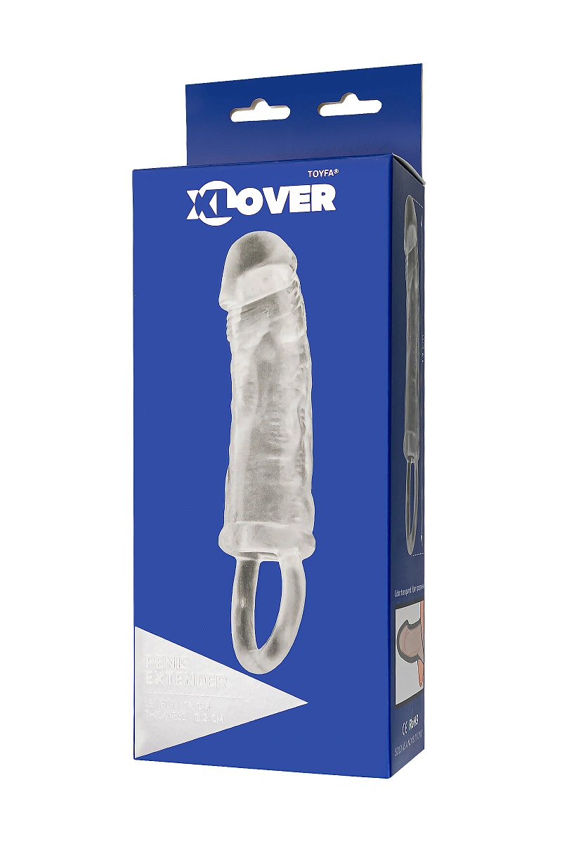 Насадка на член с кольцом XLover by TOYFA Increase+ для увеличения размера,  TPE, прозрачный, 14 см