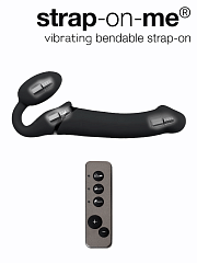 Безремневой нереалистичный страпон Strap-on-me с вибрацией, M, силикон, черный, 24,5 см