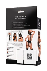 Боди Glossy Kitti с ушками на ободке из материала Wetlook, черное