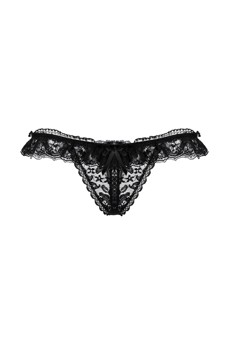 Стринги с кружевной рюшей открытые SoftLine Collection, черный