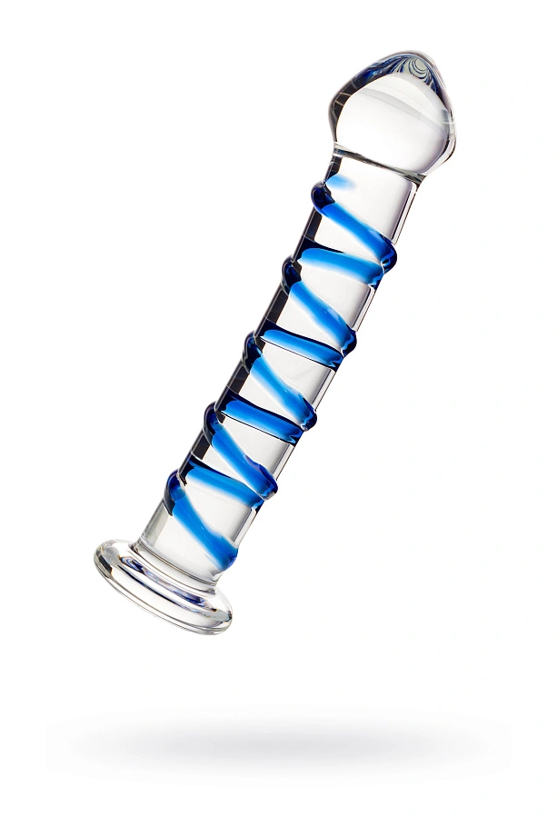 Нереалистичный фаллоимитатор Sexus Glass Blue lines, стекло, прозрачный, 17 см