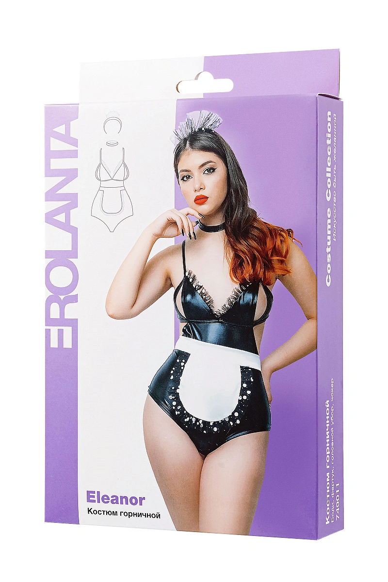 Костюм горничной Erolanta Eleanor (боди, фартук, головной убор, чокер) черно-белый (50-52)