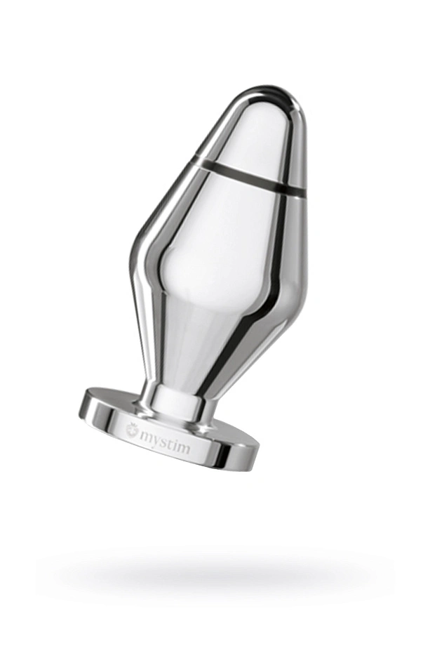 Анальная пробка Mystim John L, электростимуляция, хирургическая сталь, серебряная, 10,5 см, Ø 5 см