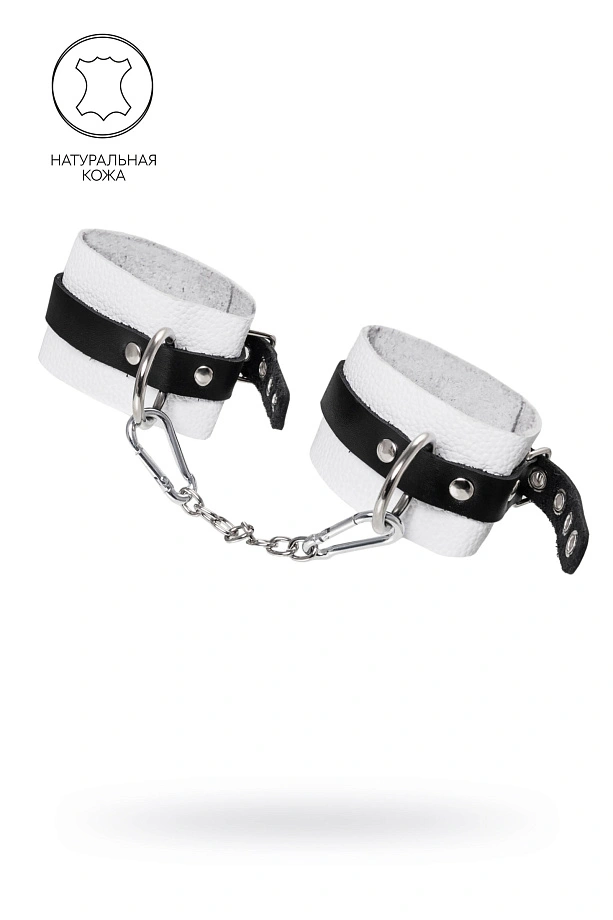 Оковы Pecado, мягкие, с одним ремешком, с люверсами, натуральная кожа, бело-чёрные