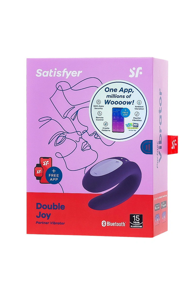 Многофункциональный стимулятор для пар Satisfyer Double Joy Connect App, силикон, фиолетовый, 18 см