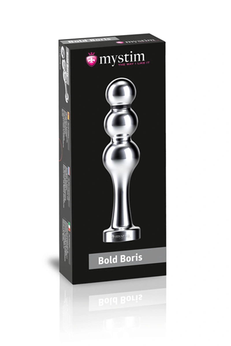 Фаллоимитатор Mystim Bold Boris, электростимуляция, хирургическая сталь, серебряный, 14 см