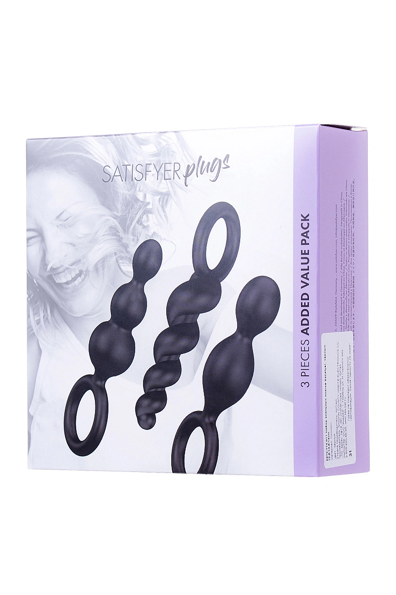 Набор анальных плагов Satisfyer Booty Call black 3 шт, силикон, чёрный, 13,5 см