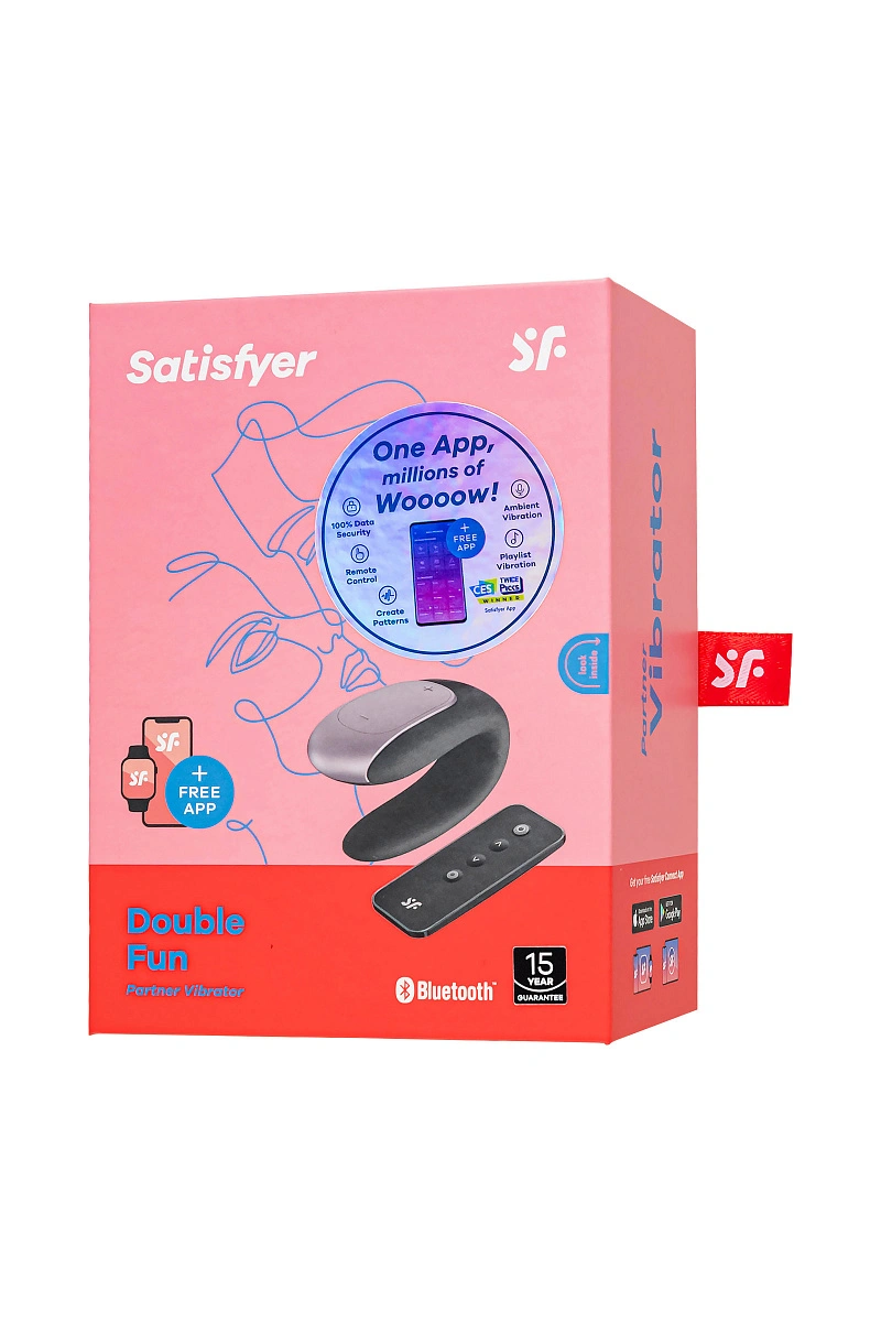 Стимулятор для пар Satisfyer Double Fun Connect App, с пультом ДУ, силикон, черный, 9 см