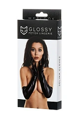 Перчатки Glossy SELINA из материала Wetlook выше локтя, черный, L