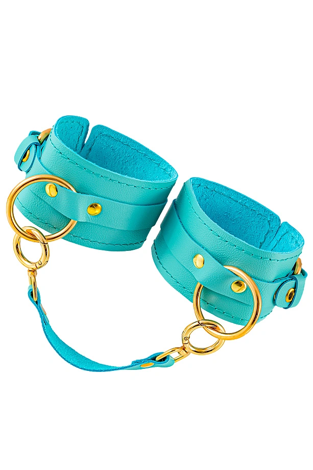 Оковы, прямоугольные, однослойные, натуральная кожа, голубые, Pecado