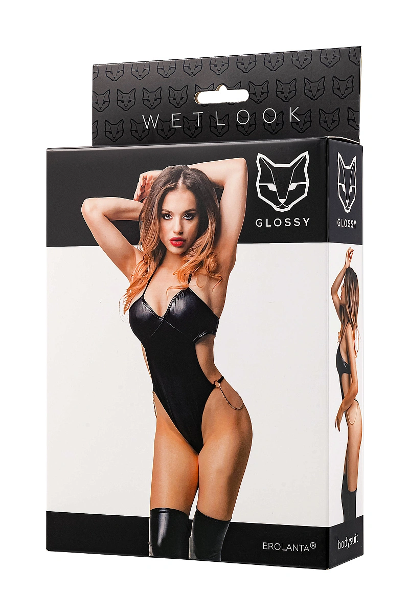 Боди Glossy Reina из материала Wetlook, черное