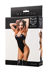 Боди Glossy Reina из материала Wetlook, черное