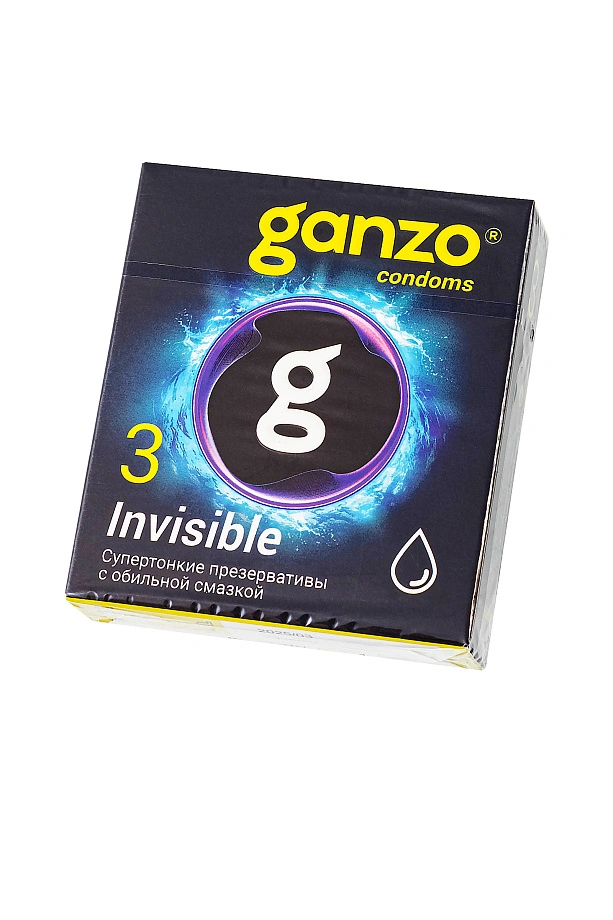 Презервативы Ganzo, Invisible, супер тонкие, латекс,18 см, 5,2 см, 3 шт.