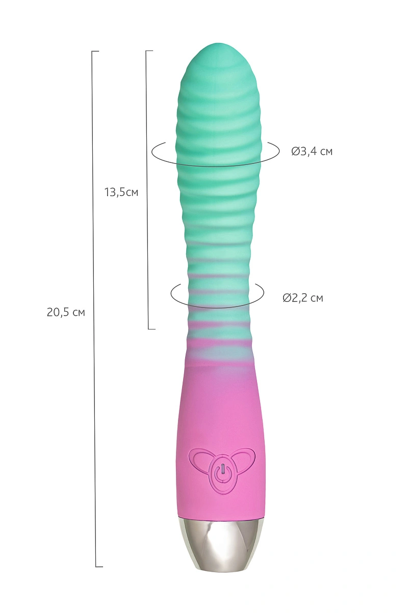 Вибратор с изогнутой головкой Flovetta AZALIA, силикон, мятно-розовый, 20,5 см