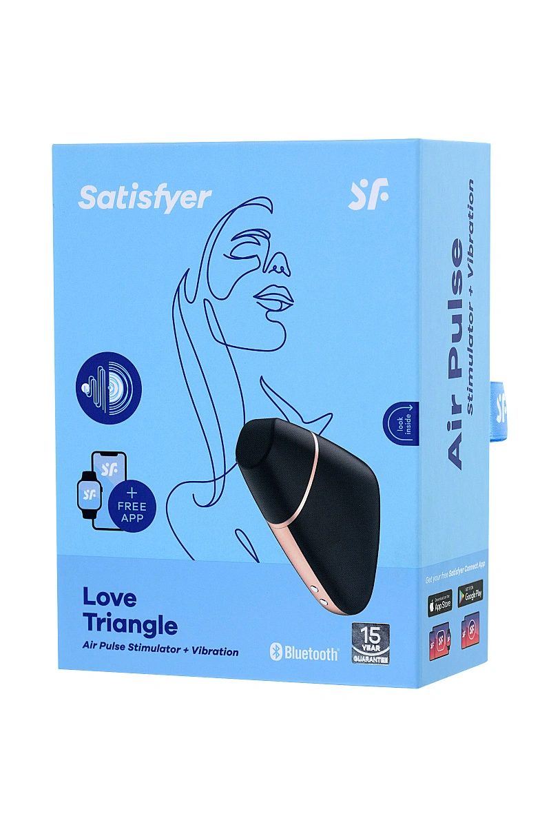 Вакуум-волновой стимулятор с вибрацией Satisfyer Love Triangle Connect App, силикон, черный, 8,8см