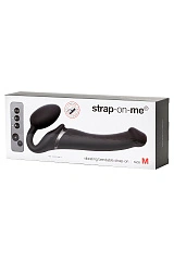 Безремневой нереалистичный страпон Strap-on-me с вибрацией, M, силикон, черный, 24,5 см