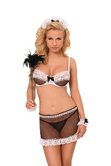 Костюм официантки SoftLine Collection Paola (бюстгальтер, юбка, головной убор, манжеты), чёрный