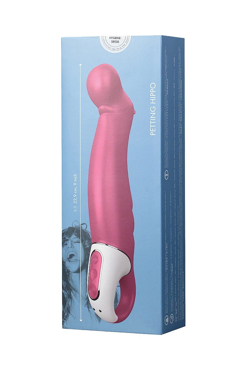 Нереалистичный вибратор Satisfyer Petting Hippo, силикон, малиновый, 22,9 см.