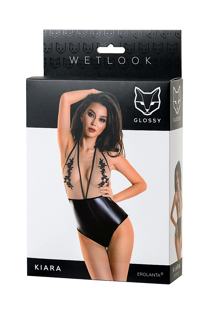 Боди Glossy Kiara из материала Wetlook, черное