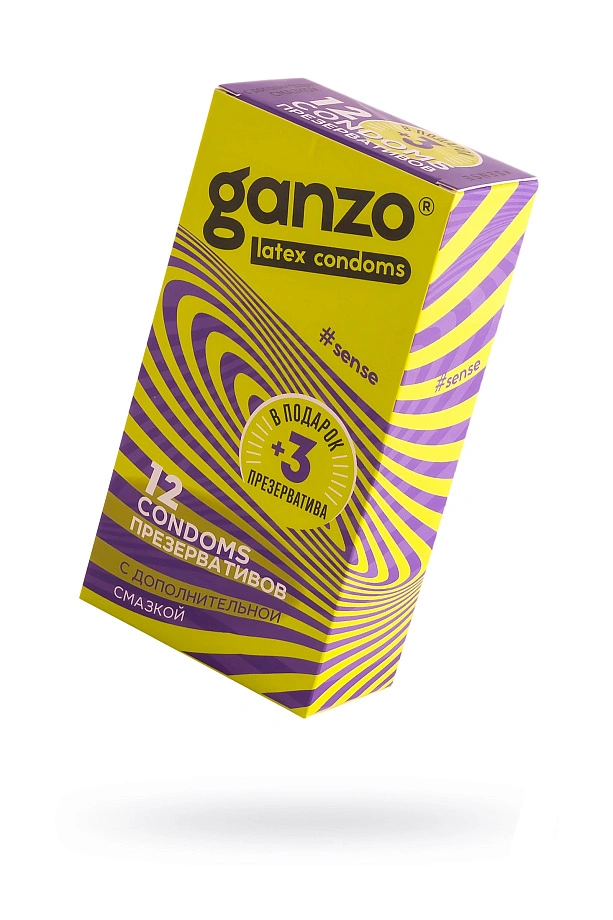 Презервативы Ganzo, sense, ультратонкие, латекс, 18 см, 5,2 см, 15 шт.
