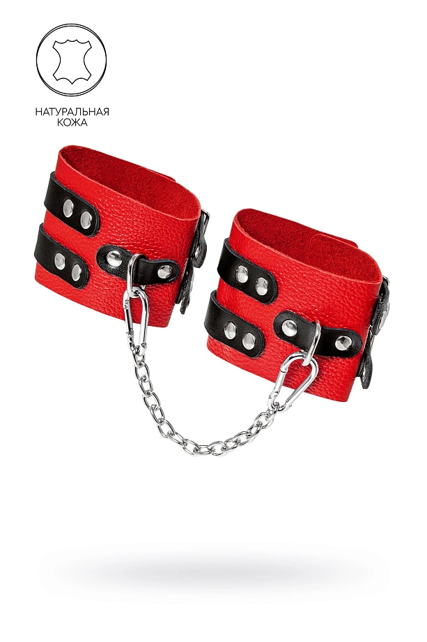 Оковы Pecado, мягкие, с двумя ремешками с люверсами, натуральная кожа, красно-чёрные