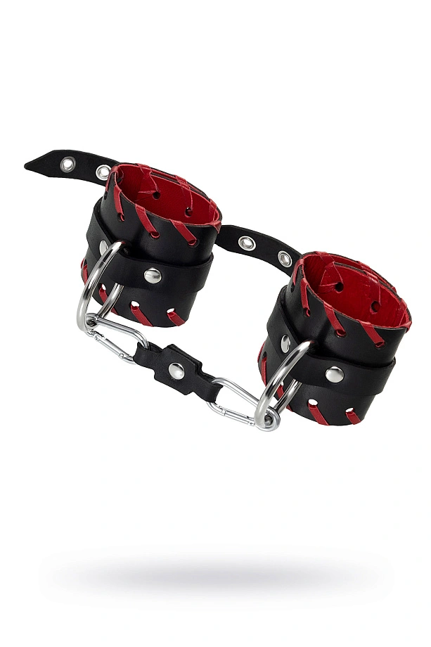 Наручники Pecado, с красной окантовкой, натуральная кожа, черные