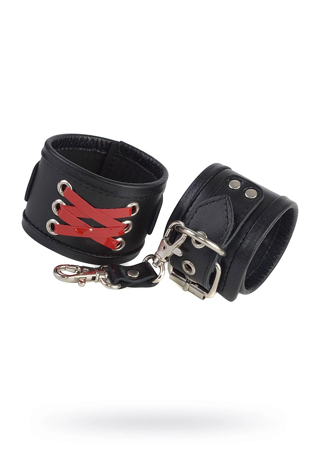 Наручники со шнуровкой Sitabella, кожа, чёрные