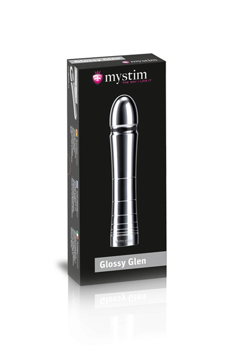 Фаллоимитатор Mystim Glossy Glen, электростимуляция, хирургическая сталь, серебряный, 14 см