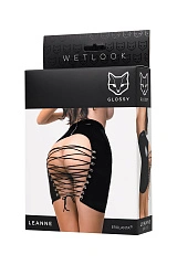 Мини-юбка Glossy Leanne из материала Wetlook, черный