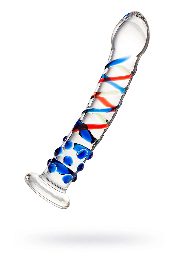 Нереалистичный фаллоимитатор Sexus Glass Blue Dotted, стекло, прозрачный, 18 см